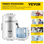 4L VEVOR 750W 220V Tīra Ūdens Destilators – 1L/h Ūdens Attīrītājs ar Filtru
