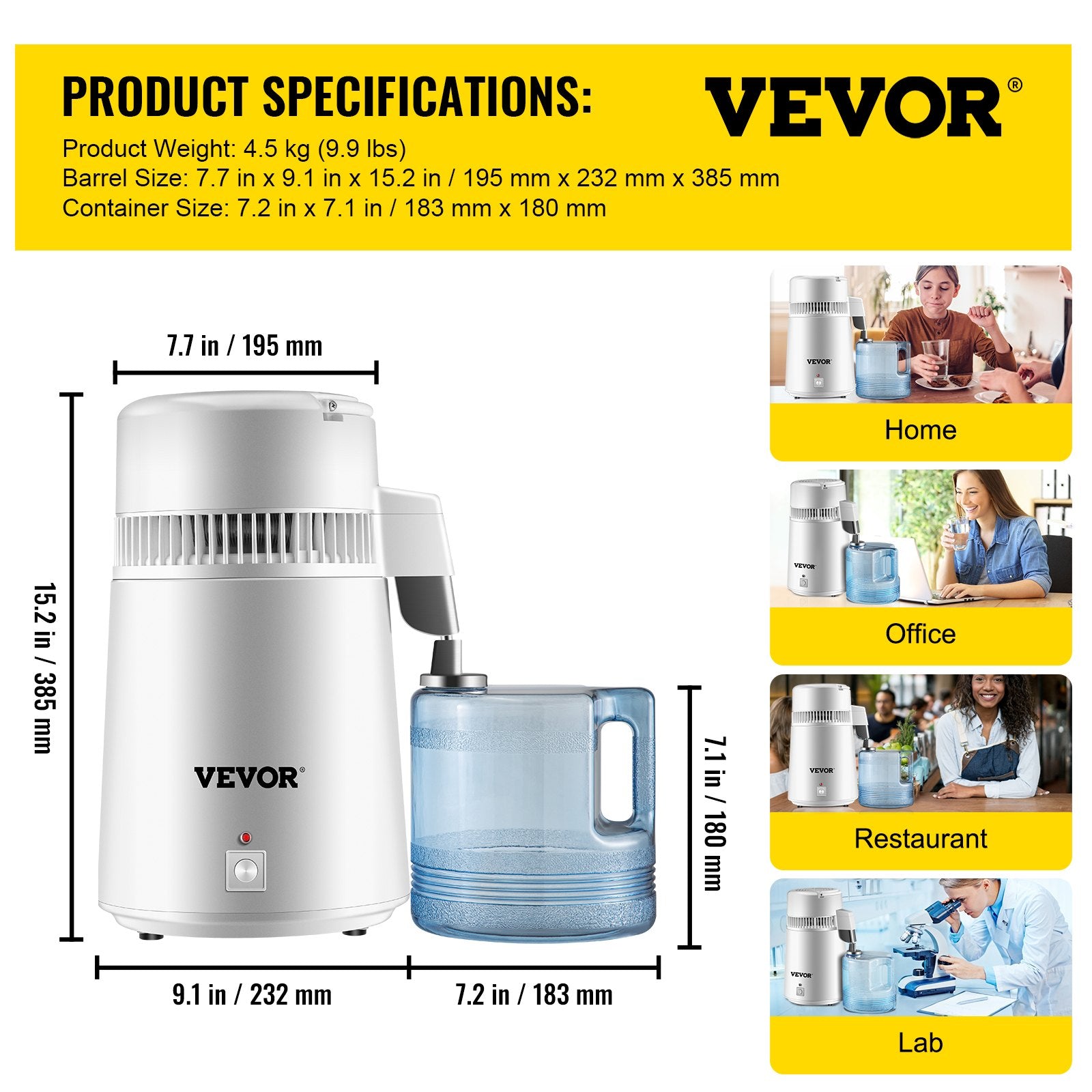 4L VEVOR 750W 220V Tīra Ūdens Destilators – 1L/h Ūdens Attīrītājs ar Filtru