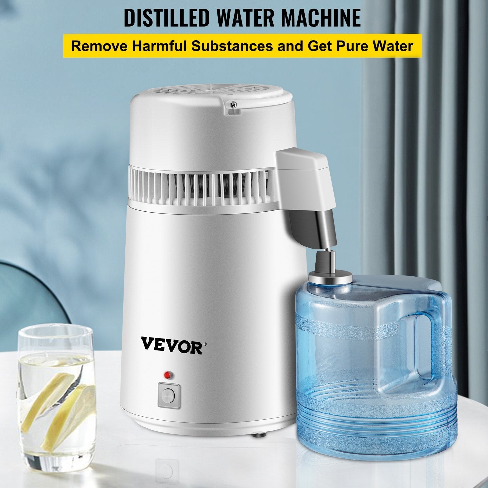 4L VEVOR 750W 220V Tīra Ūdens Destilators – 1L/h Ūdens Attīrītājs ar Filtru