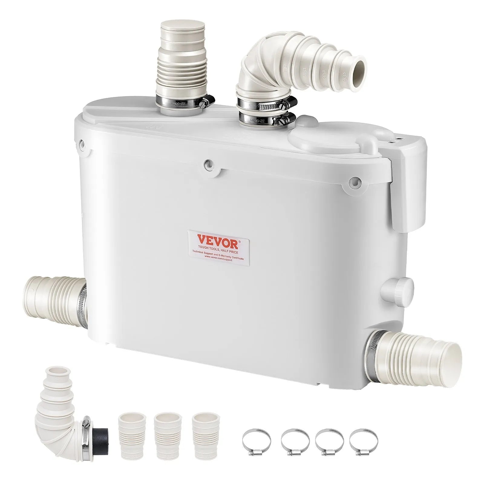 VEVOR kanalizācijas smalcinātājsūknis 500 W, plūsma līdz 110 l/min, pacelšanas augstums līdz 8 m, ar 4 ūdens ieplūdēm, notekūdeņu pacelšanas iekārta virtuvei, pagrabam, dušai, izlietnei, veļas mazgātavai un vannai