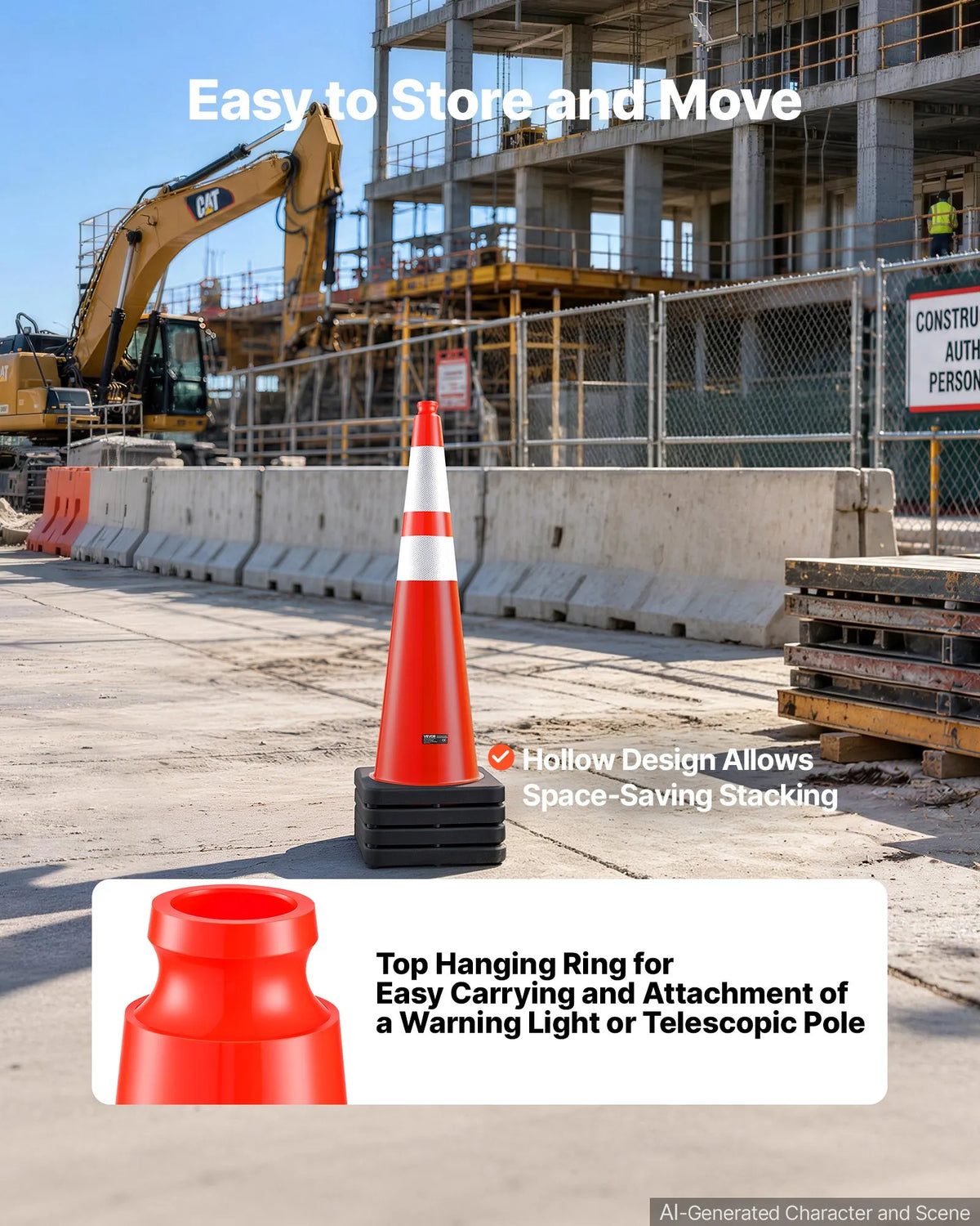 VEVOR 4 gab. 915 mm satiksmes konusi ar atstarojošām joslām un smagu pamatni