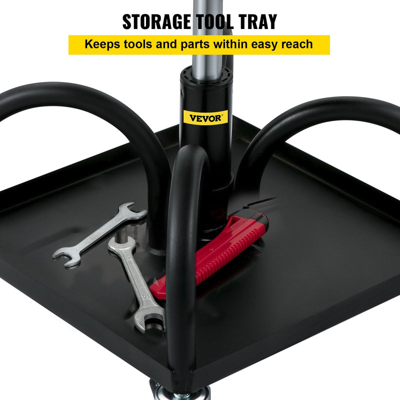 VEVOR garaažitool, 136 kg kandevõime, reguleeritav kõrgus 40-52 cm, mehaaniku iste 360° pöörlevate ratastega ja tööriistakastiga, must
