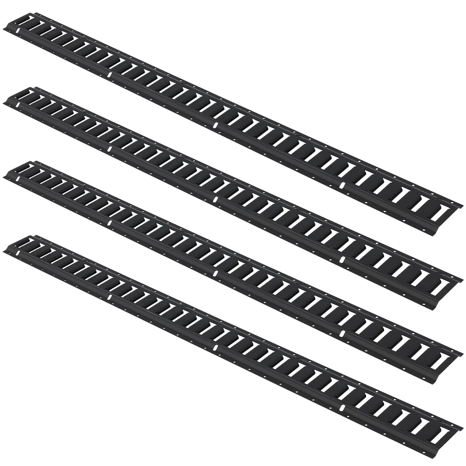 E sliedes stiprināšanas komplekts, 30 gab., 152,4 cm, ietver 4 tērauda sliedes, 2 vienvietīgās ligzdas, 8 O-veida gredzenus, 8 stiprinājumus ar D-veida gredzenu un 8 gala vāciņus, paredzēts kravas, motociklu un velosipēdu nostiprināšanai