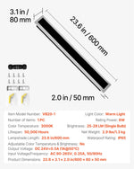 VEVOR āra sienas gaismeklis, 600 mm, garš moderns āra sienas lampas gaismeklis, 3000 K silti balta gaisma, IP65 ūdensizturīgs, nerūsējošs sienas apgaismojums terasei, mājai, lievenim un garāžai