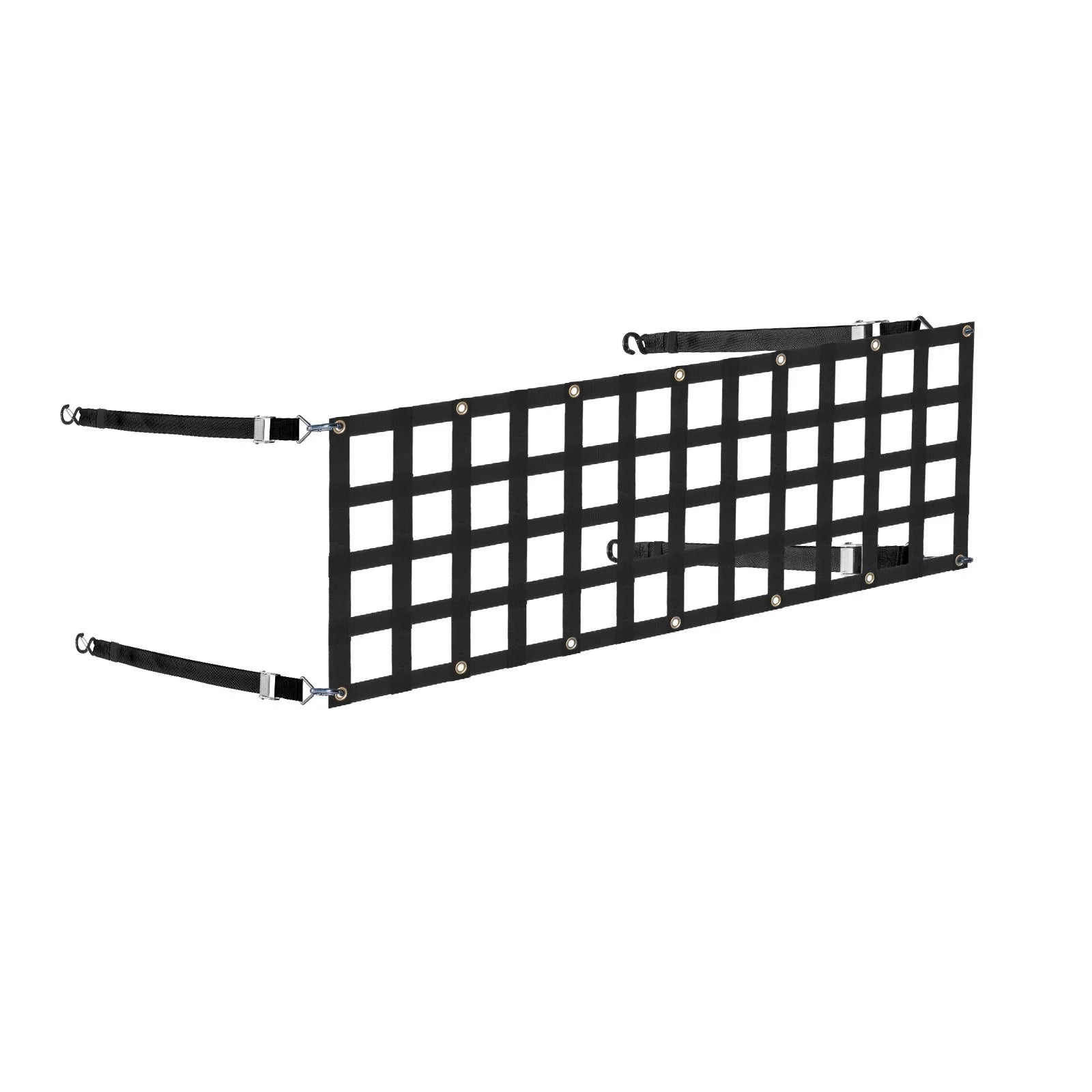 ChatGPT saka:  Smagās kravas tīkls 2438 mm x 2057 mm ar regulējāmām sprādzēm un S-veida āķiem
