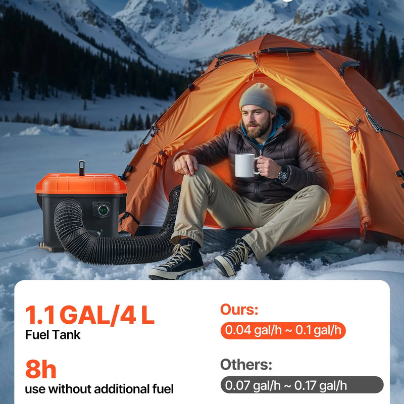 Dīzeļdegvielas sildītājs, 8 kW, 220V un DC 12 V, pārnēsājams viengabala gaisa sildītājs ar tālvadību un LCD ekrānu, ātra uzsildīšana, zems trokšņa līmenis, 4 l degvielas tvertne, piemērots kravas auto, furgoniem, kemperiem un garāžām