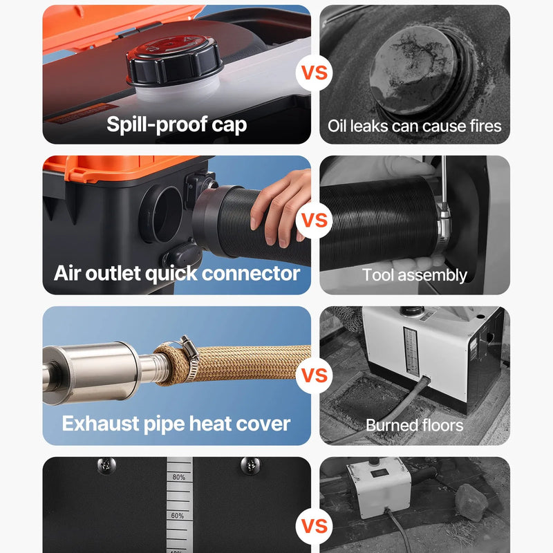 Dīzeļdegvielas sildītājs, 8 kW, 220V un DC 12 V, pārnēsājams viengabala gaisa sildītājs ar tālvadību un LCD ekrānu, ātra uzsildīšana, zems trokšņa līmenis, 4 l degvielas tvertne, piemērots kravas auto, furgoniem, kemperiem un garāžām