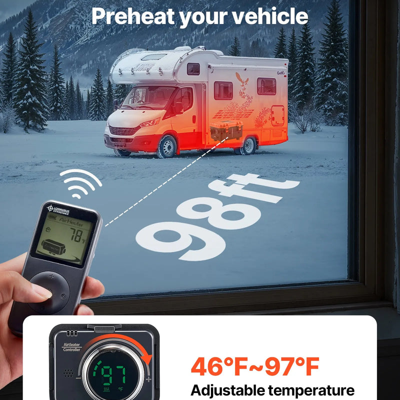 Dīzeļdegvielas sildītājs, 8 kW, 220V un DC 12 V, pārnēsājams viengabala gaisa sildītājs ar tālvadību un LCD ekrānu, ātra uzsildīšana, zems trokšņa līmenis, 4 l degvielas tvertne, piemērots kravas auto, furgoniem, kemperiem un garāžām