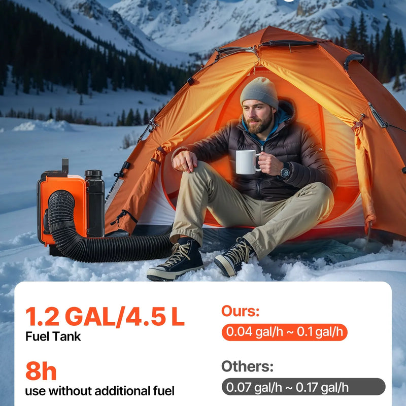 Dīzeļdegvielas sildītājs, 8 kW, 220V un DC 12 V, pārnēsājams viengabala gaisa sildītājs ar tālvadību un LCD ekrānu, ātra uzsildīšana, zems trokšņa līmenis, 4,5 l degvielas tvertne, piemērots kravas auto, furgoniem un kemperiem