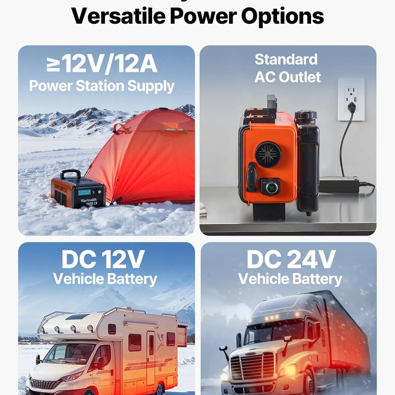 Dīzeļdegvielas sildītājs, 8 kW, 220V un DC 12 V, pārnēsājams viengabala gaisa sildītājs ar tālvadību un LCD ekrānu, ātra uzsildīšana, zems trokšņa līmenis, 4,5 l degvielas tvertne, piemērots kravas auto, furgoniem un kemperiem
