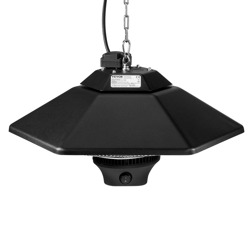 VEVOR piekaramais terases sildītājs 2000 W, elektriskais infrasarkanais sildītājs ar tālvadības pulti, piemērots lietošanai iekštelpās un ārā, IP34 aizsardzība, ar vilkšanas auklu un regulējamu ķēdi, paredzēts lievenim, terasei, ēdamistabai vai studijai