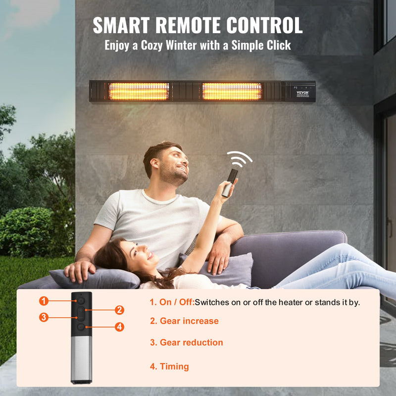 VEVOR 3000 W infrasarkanais elektriskais sildītājs ar tālvadību, 9 ātrumi, taimeris