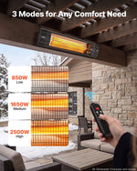 VEVOR infrasarkanais sildītājs 2500W, 3 režīmi, taimeris, melns
