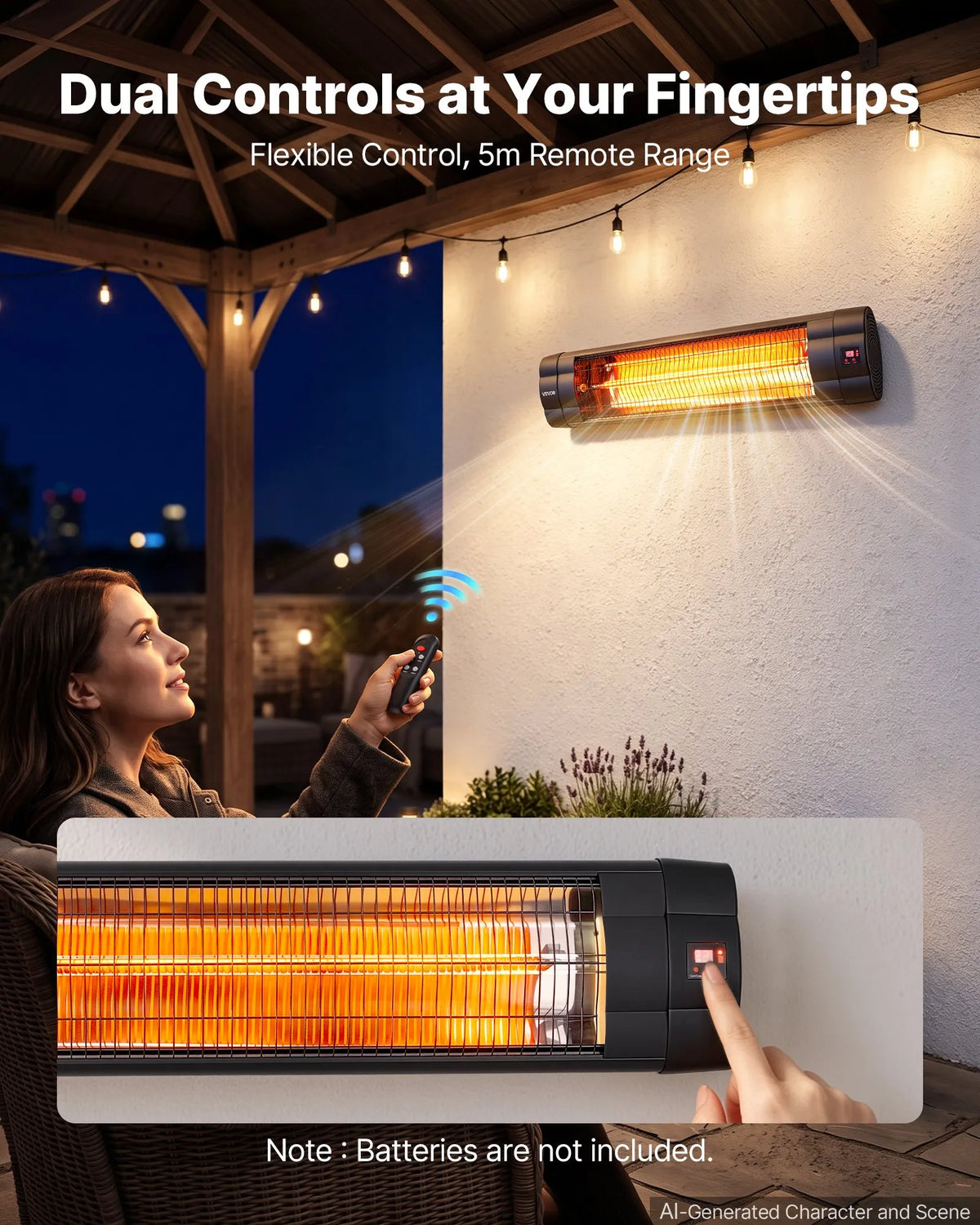 VEVOR infrasarkanais sildītājs 2500W, 3 režīmi, taimeris, melns