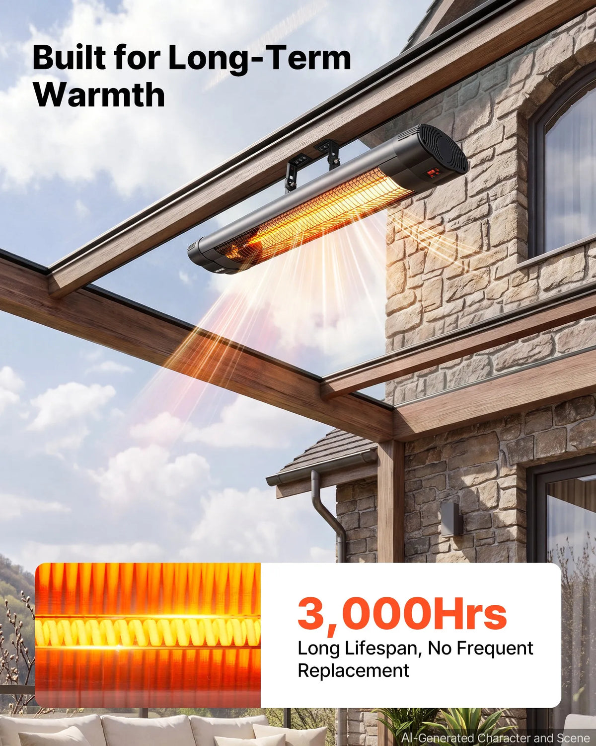VEVOR infrasarkanais sildītājs 2500W, 3 režīmi, taimeris, melns