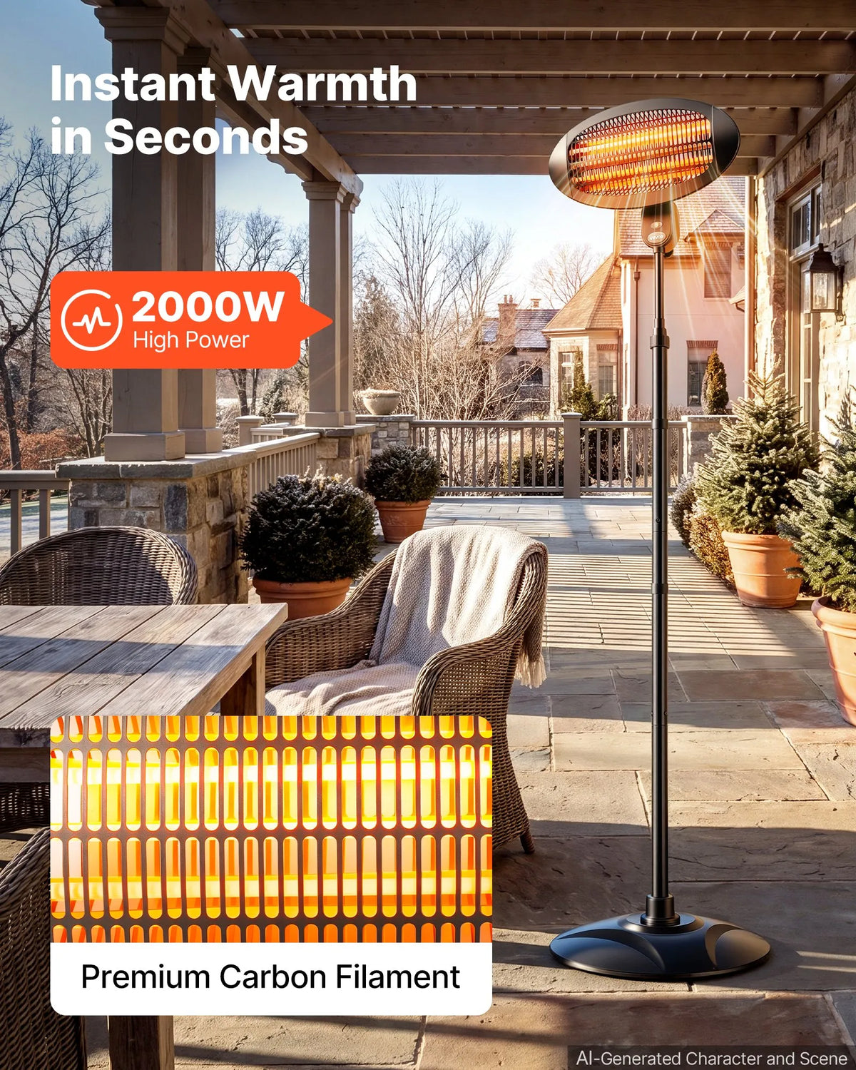 VEVOR infrasarkanais sildītājs 2000W, 3 režīmi, ķēdītes vadība, melns