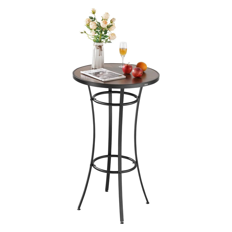 Āra apaļais bāra galds, 60 cm augsts bistro tipa galds ar viegli tīrāmu virsmu un izturīgu metāla rāmi, piemērots gan iekštelpām, gan āra lietošanai – ideāli piemērots mazām telpām vai virtuvei