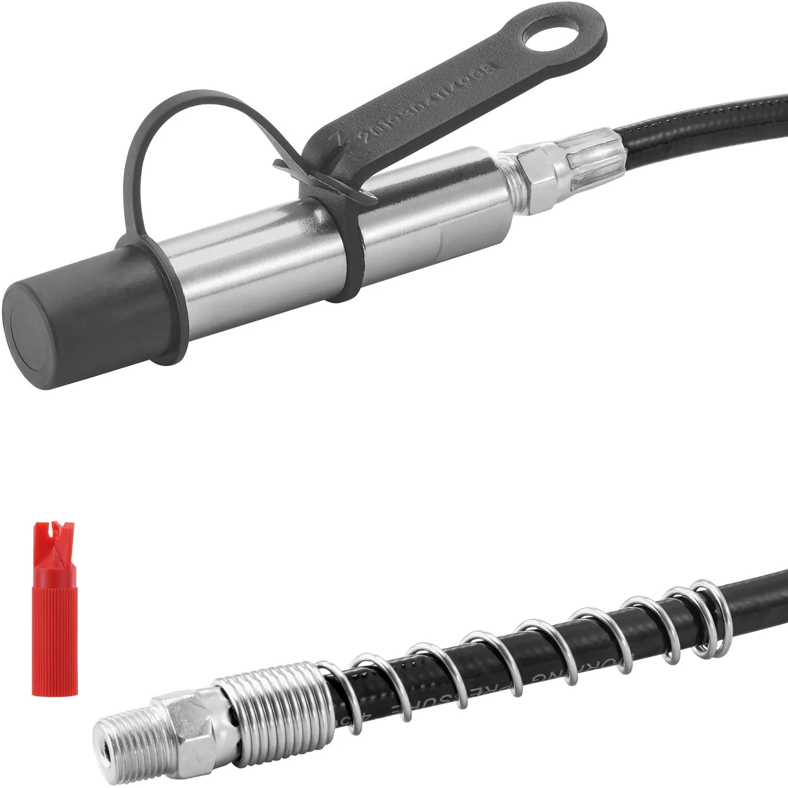 Grease gun coupling, 10,000 PSI, high-pressure, 3-jaw clamp, quick-release, with hose, Zerk fitting cleaner and airtight cap, compatible with all grease guns with 3.2 mm NPT connections