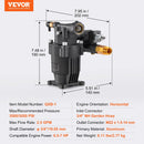 VEVOR augstspiediena mazgātāja sūknis ar horizontālu 19 mm (3/4″) vārpstu, darba spiediens līdz 241 bar, plūsma 9,5 l/min, rezerves sūkņa komplekts ar 5 sprauslām, montāžas piederumiem un sifona cauruli, saderīgs ar Simpson, Honda, Troy-Bilt un Generac