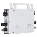 VEVOR tīklam pieslēdzams saules mikroinvertors, 600 W, saules mikroinvertors ar IP67 ūdensizturību, alumīnija sakausējuma korpuss, DC darba spriegums 18–50 V, ar lietotnes (APP) Wi-Fi antenu un barošanas kabeli, paredzēts saules paneļu sistēmām.