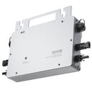 VEVOR tīklam pieslēdzams saules mikroinvertors, 600 W, saules mikroinvertors ar IP67 ūdensizturību, alumīnija sakausējuma korpuss, DC darba spriegums 18–50 V, ar lietotnes (APP) Wi-Fi antenu un barošanas kabeli, paredzēts saules paneļu sistēmām.