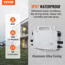 VEVOR tīklam pieslēdzams saules mikroinvertors, 600 W, saules mikroinvertors ar IP67 ūdensizturību, alumīnija sakausējuma korpuss, DC darba spriegums 18–50 V, ar lietotnes (APP) Wi-Fi antenu un barošanas kabeli, paredzēts saules paneļu sistēmām.