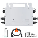 VEVOR tīklam pieslēdzams saules mikroinvertors, 600 W, saules mikroinvertors ar IP67 ūdensizturību, alumīnija sakausējuma korpuss, DC darba spriegums 18–50 V, ar lietotnes (APP) Wi-Fi antenu un barošanas kabeli, paredzēts saules paneļu sistēmām.