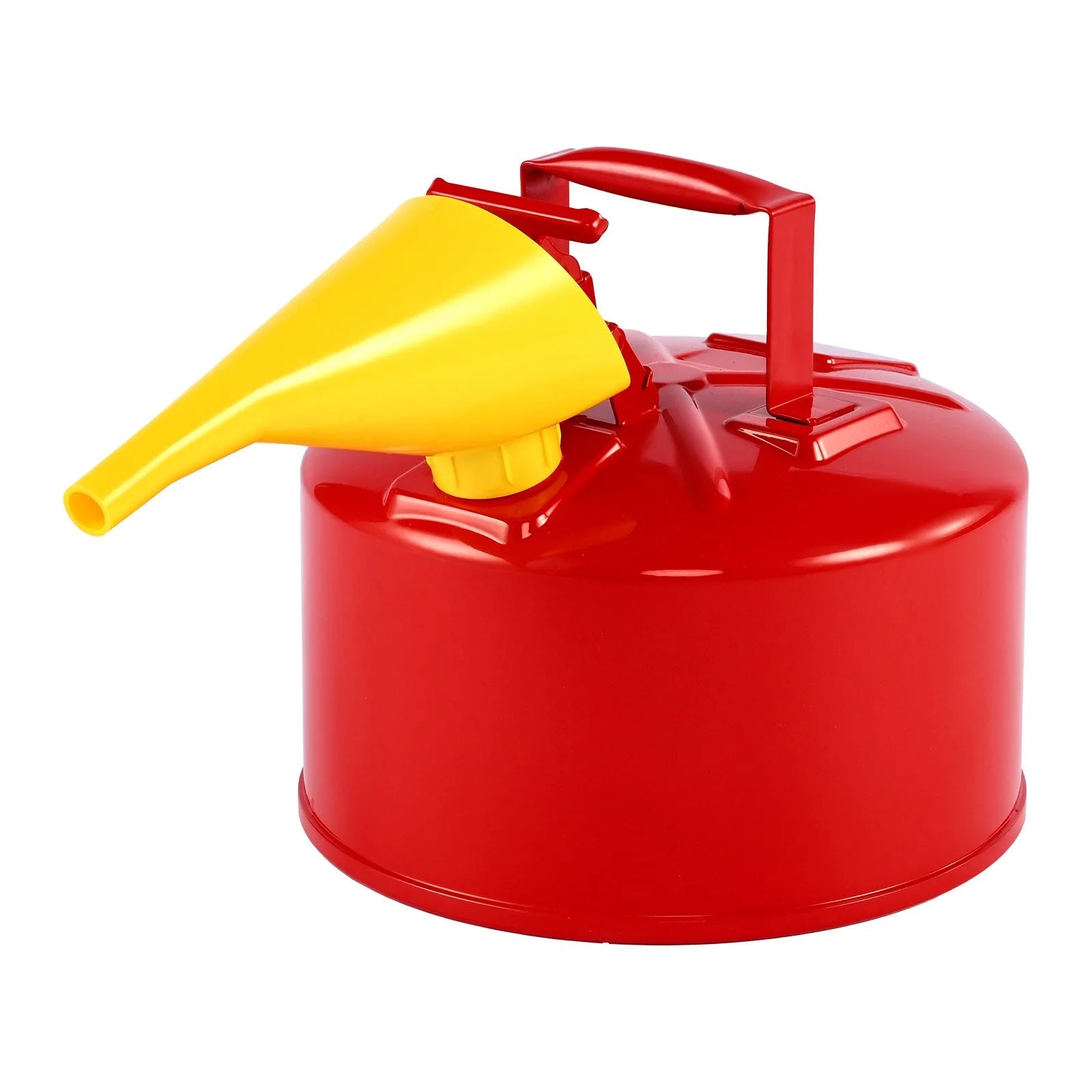 VEVOR drošības degvielas kanna 9,5 l, I tipa benzīna kanna sarkanā krāsā ar nerūsējošā tērauda liesmas slāpētāju, pašnoslēdzošu vāku un PE piltuvi, oglekļa tērauda uzliesmojošu šķidrumu uzglabāšanas tvertne ar ergonomisku rokturi