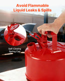 VEVOR drošības degvielas kanna 9,5 l, I tipa benzīna kanna sarkanā krāsā ar nerūsējošā tērauda liesmas slāpētāju, pašnoslēdzošu vāku un PE piltuvi, oglekļa tērauda uzliesmojošu šķidrumu uzglabāšanas tvertne ar ergonomisku rokturi