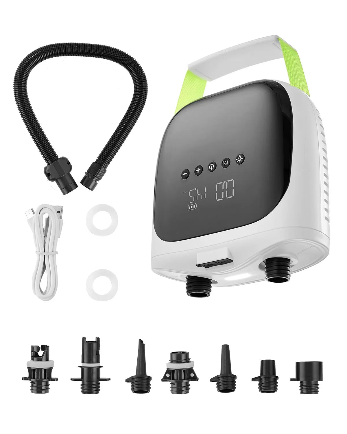 VEVOR SUP dēļa sūknis 20 PSI ar akumulatoru, divpakāpju piepūšanu un iztukšošanu, automātisku izslēgšanos piepūšamiem dēļiem, teltīm un matračiem