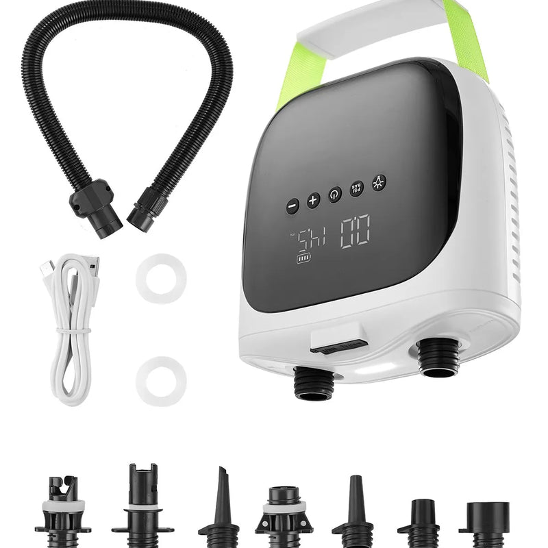 VEVOR SUP dēļa sūknis 20 PSI ar akumulatoru, divpakāpju piepūšanu un iztukšošanu, automātisku izslēgšanos piepūšamiem dēļiem, teltīm un matračiem