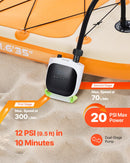 VEVOR SUP dēļa sūknis 20 PSI ar akumulatoru, divpakāpju piepūšanu un iztukšošanu, automātisku izslēgšanos piepūšamiem dēļiem, teltīm un matračiem