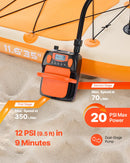 VEVOR SUP dēļa sūknis 20 PSI ar akumulatoru, divpakāpju piepūšanu un iztukšošanu, automātisku izslēgšanos, 12 V DC auto pieslēgumu un LED apgaismojumu piepūšamām laivām, teltīm un matračiem