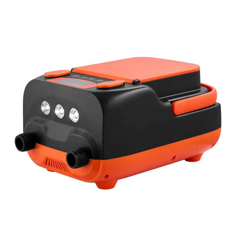 VEVOR SUP dēļa sūknis 20 PSI ar akumulatoru, divpakāpju piepūšanu un iztukšošanu, automātisku izslēgšanos, 12 V DC auto pieslēgumu un LED apgaismojumu piepūšamām laivām, teltīm un matračiem