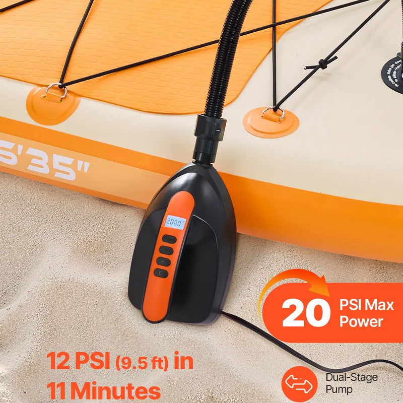 VEVOR SUP dēļa sūknis 20 PSI ar 70 l/min piepūšanas ātrumu, automātisku izslēgšanos un 12 V DC auto pieslēgumu piepūšamiem dēļiem, teltīm un matračiem