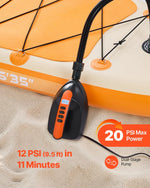 VEVOR SUP dēļa sūknis 20 PSI ar 70 l/min piepūšanas ātrumu, automātisku izslēgšanos un 12 V DC auto pieslēgumu piepūšamiem dēļiem, teltīm un matračiem