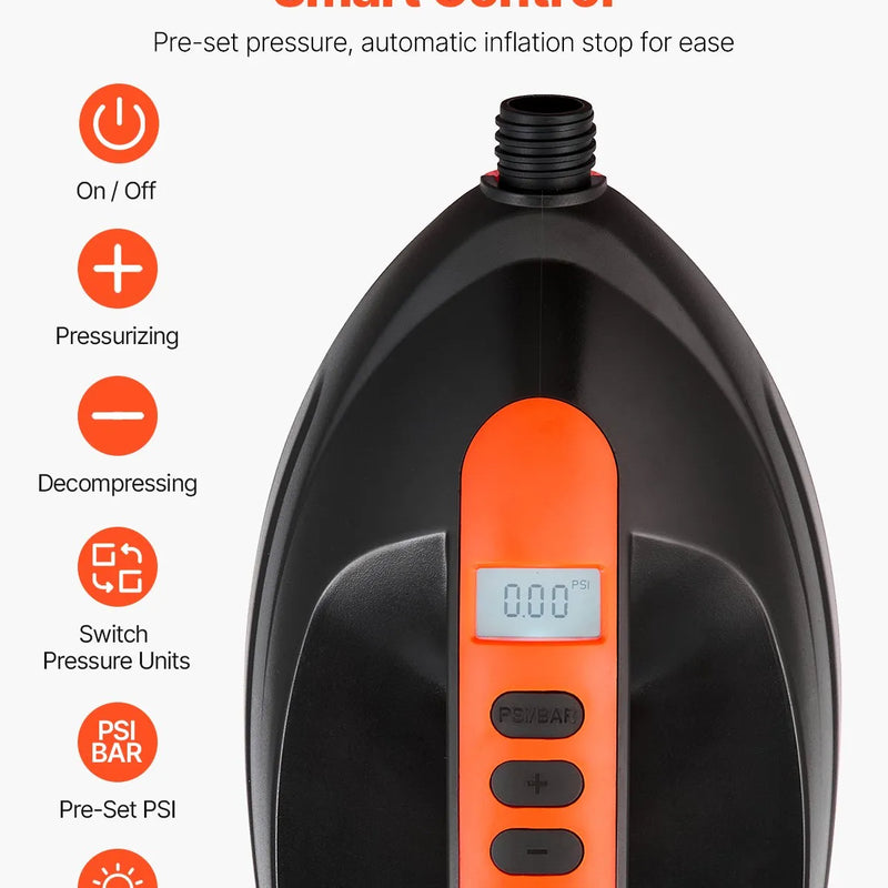 VEVOR SUP dēļa sūknis 20 PSI ar 70 l/min piepūšanas ātrumu, automātisku izslēgšanos un 12 V DC auto pieslēgumu piepūšamiem dēļiem, teltīm un matračiem