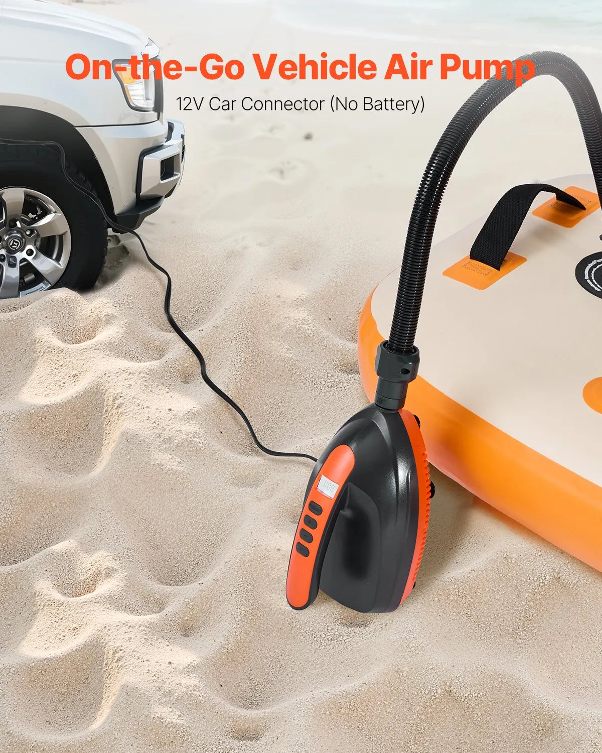 VEVOR SUP dēļa sūknis 20 PSI ar 70 l/min piepūšanas ātrumu, automātisku izslēgšanos un 12 V DC auto pieslēgumu piepūšamiem dēļiem, teltīm un matračiem