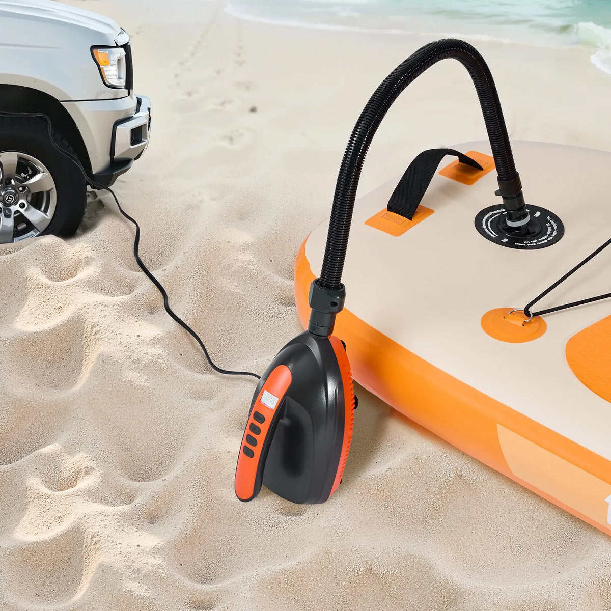 VEVOR SUP dēļa sūknis 20 PSI ar 70 l/min piepūšanas ātrumu, automātisku izslēgšanos un 12 V DC auto pieslēgumu piepūšamiem dēļiem, teltīm un matračiem