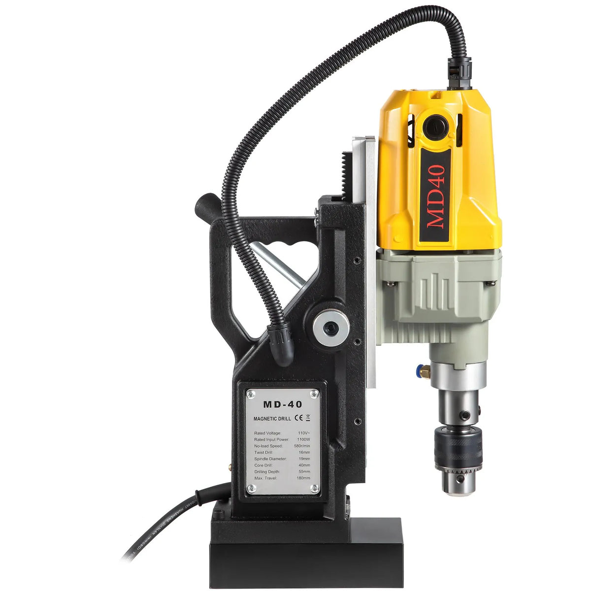 VEVOR 1100 W magnētiskā urbjmašīna ar 40 mm urbuma diametru, 12000 N noturību un 12 urbjiem, 580 apgr./min. portatīvā elektro urbjpresa metālam un mājas darbiem