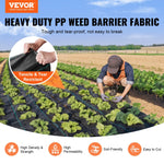 VEVOR Nezāļu barjeras ainavu audums, 0,91 × 91,44 m smagās klases dārza nezāļu audums, austs PP nezāļu kontroles audums, piebraucamā ceļa audums, ģeotekstila audums ainavu veidošanai, zemes segums, nezāļu bloķēšanas paklājs, melns