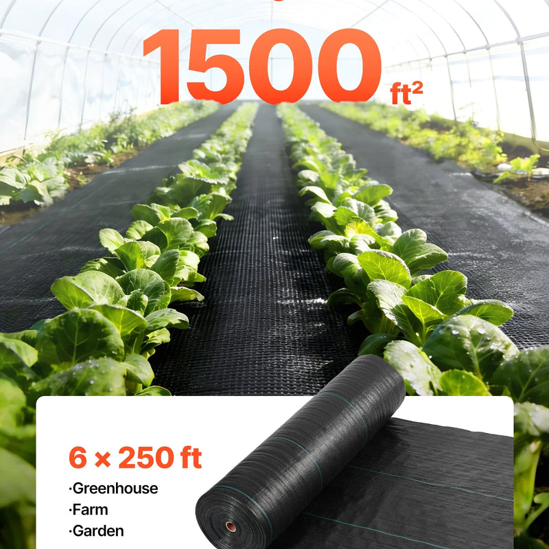VEVOR nezāļu barjeras audums smagai slodzei, 1,8 x 76,2 m, 141,7 g/m² austs ainavu segums, nezāļu ierobežošanas pārklājums dārzam, ģeotekstila pamatne, melns