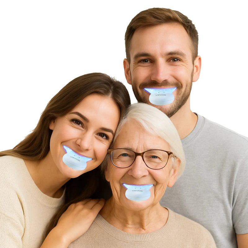 VEVOR zobu balināšanas komplekts ar LED gaismu, 32 LED paātrinātājgaismas, balināšanas sloksnēm, pildspalvām un gēla šļircēm, U veida uzgali, pārnēsājams bezvadu komplekts noturīgu traipu ātrai un efektīvai noņemšanai