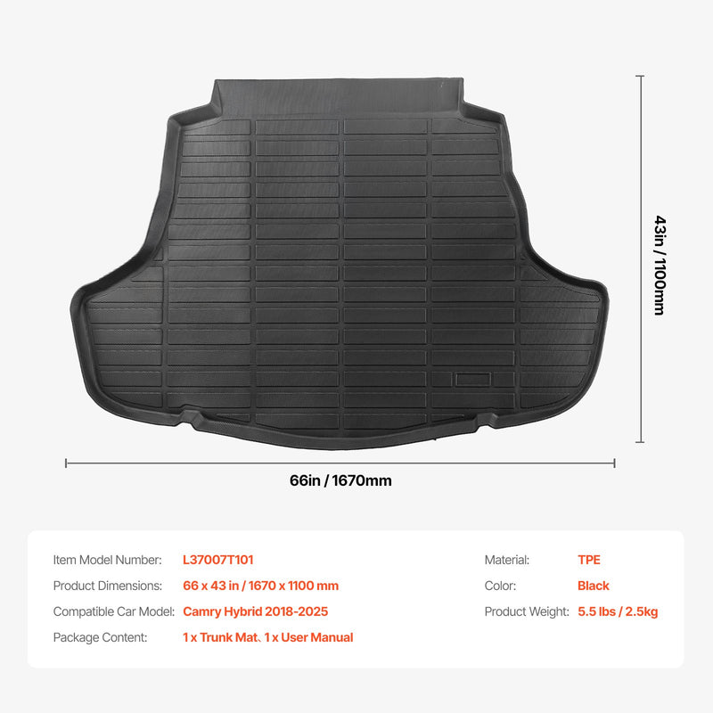 VEVOR All-weather cargo mat, TPE material, adapted to Toyota Camry 2018-2025 hybrids