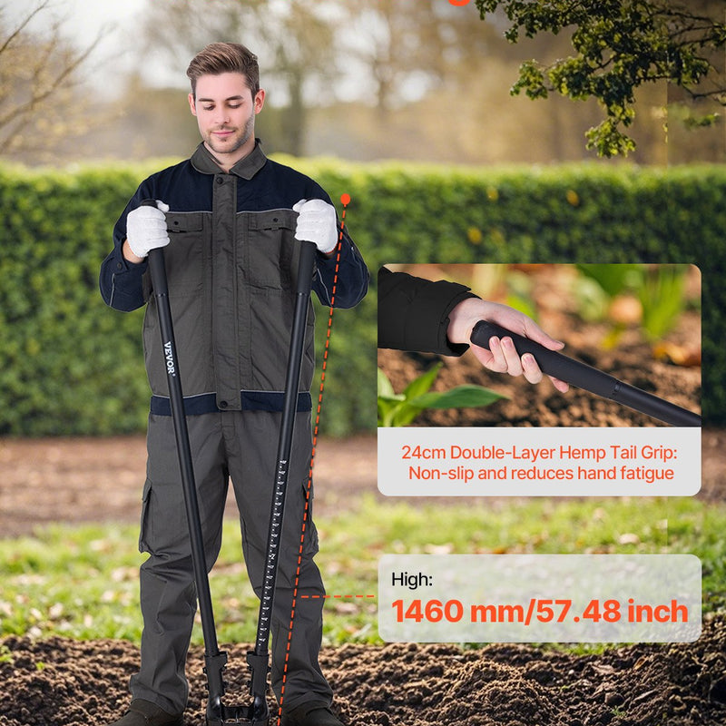 VEVOR cauruma rakšanas lāpsta ar stiklašķiedras kātu un mēroga atzīmēm, 1460 mm
