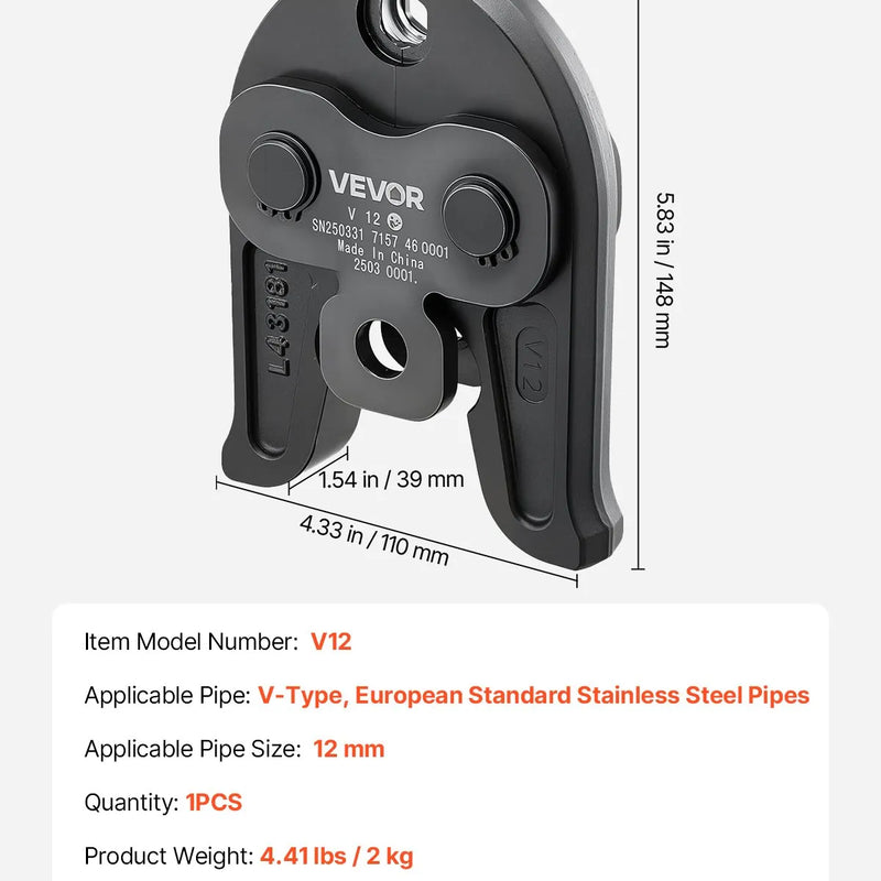 VEVOR V12 presēšanas uzgalis 12 mm, piemērots V tipa nerūsējošā tērauda caurulēm