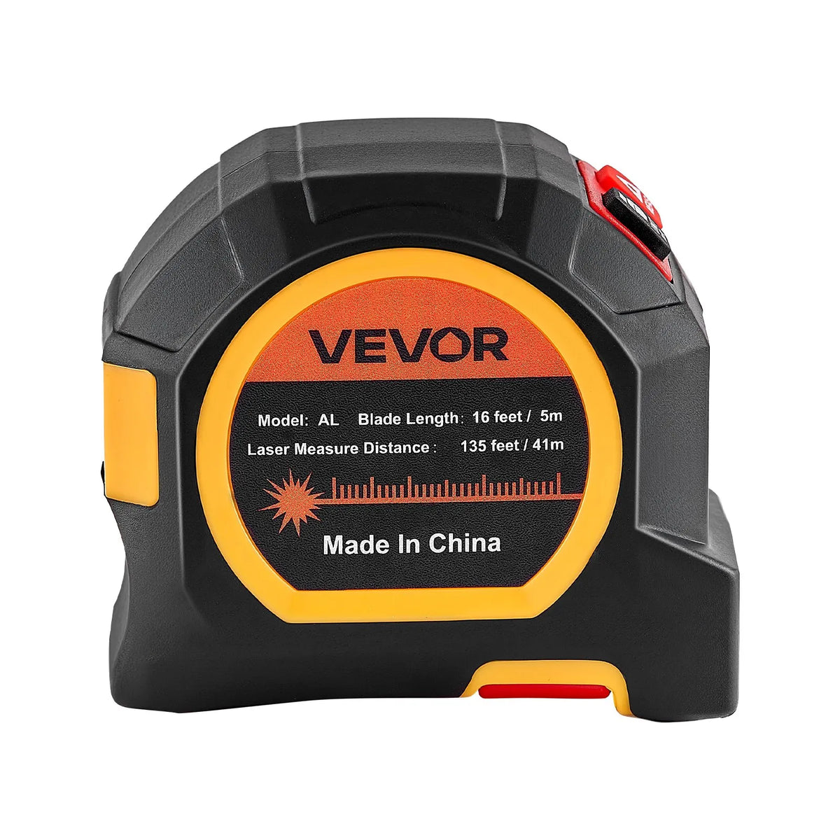 VEVOR 2-in-1 lāzera mērierīce ar 41 m lāzera mērījumu un 4,8 m magnētisku ruleti, uzlādējama, ar garuma, laukuma, tilpuma un nepārtrauktās mērīšanas režīmiem, mērvienības m/ft/in/ft+in, piemērota ārdarbiem un dekorēšanai