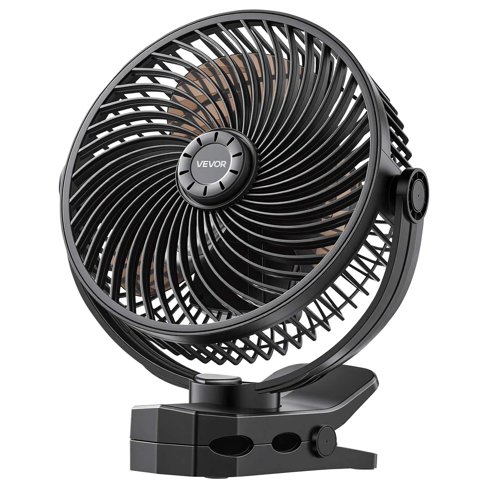 VEVOR pārnēsājams ventilators ar klipsi un uzlādējamu akumulatoru, USB pieslēgvieta, 3 ātrumi un cirkulācijas režīms, spēcīga gaisa plūsma, izturīgs stiprinājums, ilgs darbības laiks galdam, golfa ratiņiem, kempingam, skrejceliņam un birojam, melns