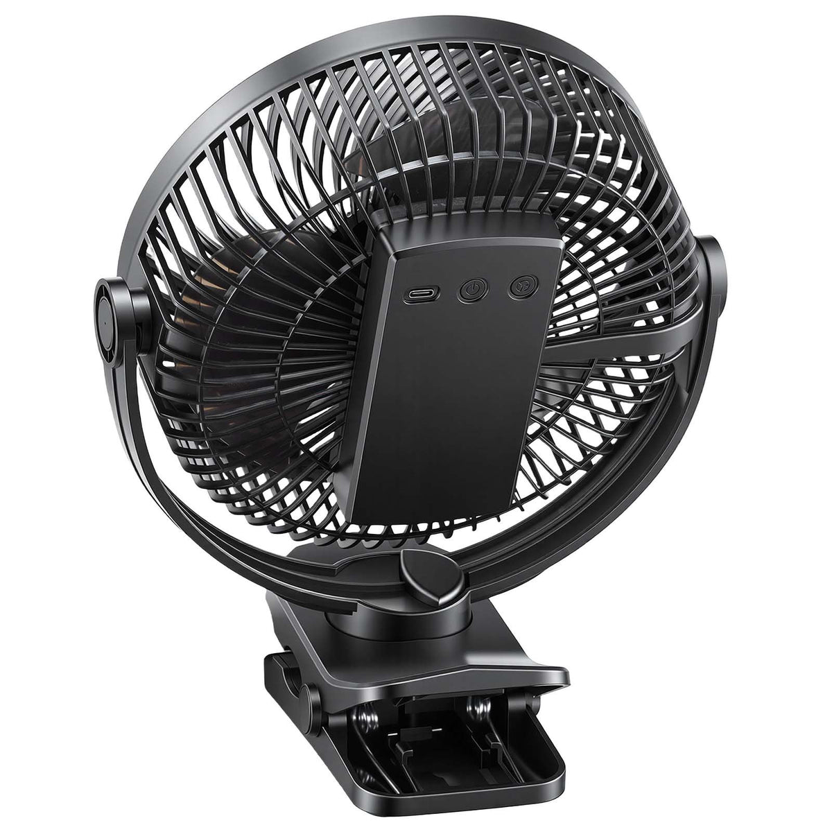 VEVOR pārnēsājams ventilators ar klipsi un uzlādējamu akumulatoru, USB pieslēgvieta, 3 ātrumi un cirkulācijas režīms, spēcīga gaisa plūsma, izturīgs stiprinājums, ilgs darbības laiks galdam, golfa ratiņiem, kempingam, skrejceliņam un birojam, melns