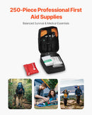 Survival First Aid Kit, 250 toodet, ellujäämisvarustus ja -tarbed, hädaabikomplektid meestele ja naistele telkimiseks, paadisõiduks, maavärinateks, matkamiseks, jahiks ja väliseiklusteks.